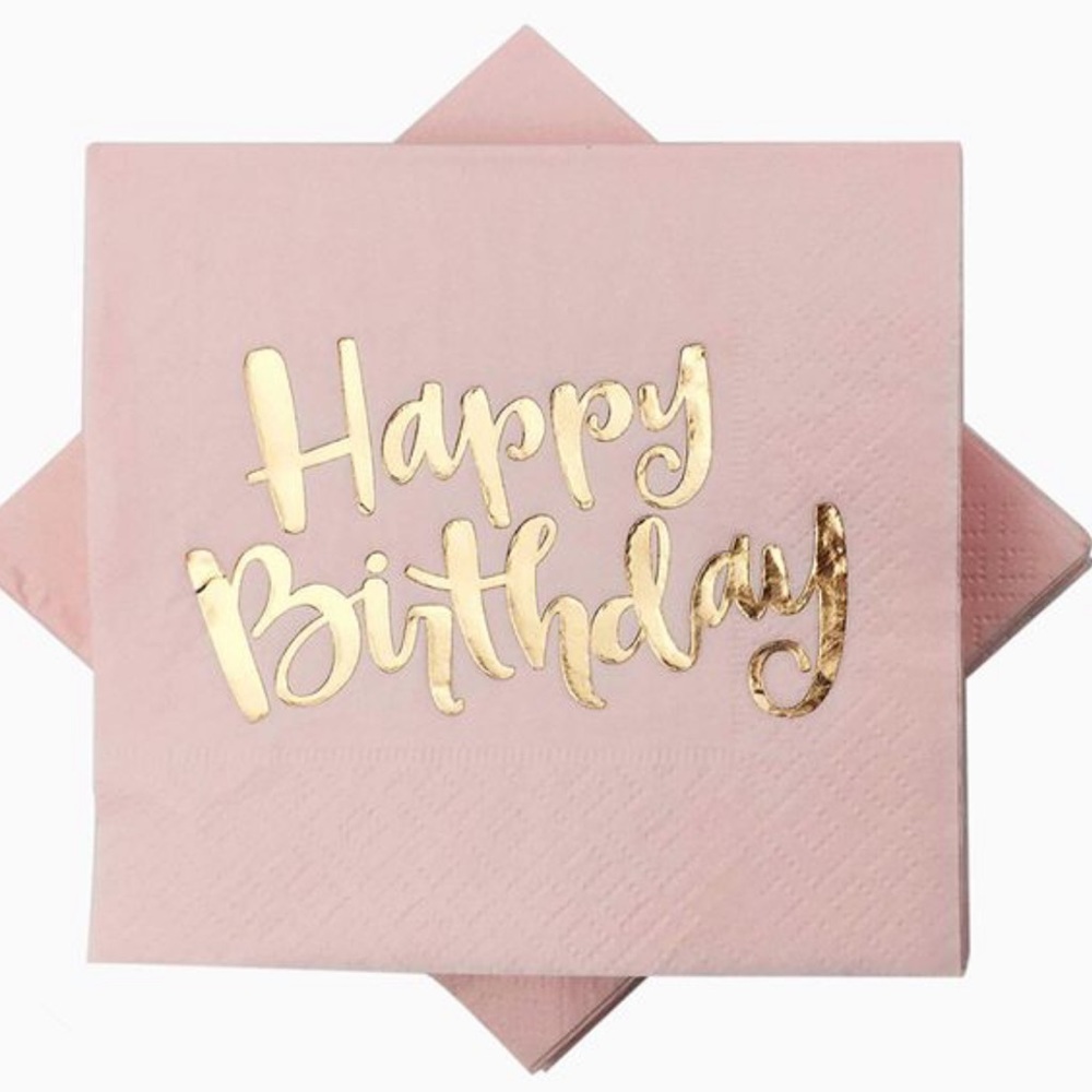 Pink Happy Birthday Rose Gold Napkins